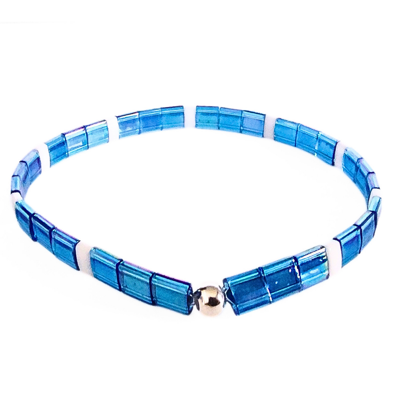 DJT-058 Miyuki Bead Bracelet Transparent Blue and White, Stretch