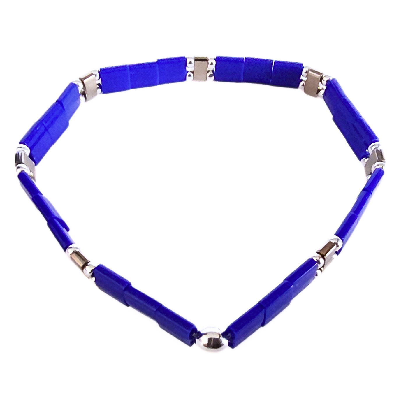 DJT-056 Miyuki Bead Bracelet Cobalt, Silver, Stretch