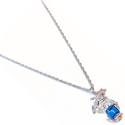 JGS-012 Sterling Silver Casting, Emerald Cut Blue Topaz, SS Chain