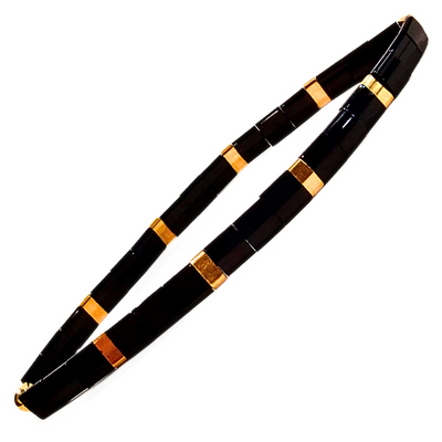 DJT-054 Miyuki Bead Stretch Bracelet, Black and Gold