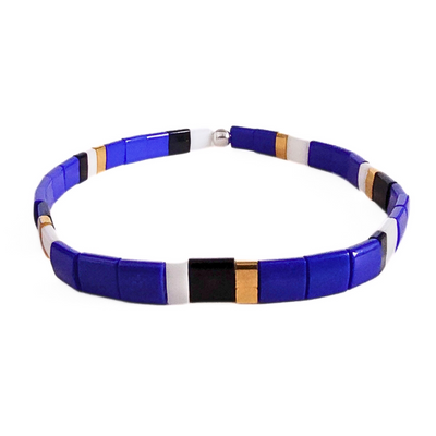 DJT-055 Miyuki Bead Bracelet Cobalt, Black White, Gold, Stretch