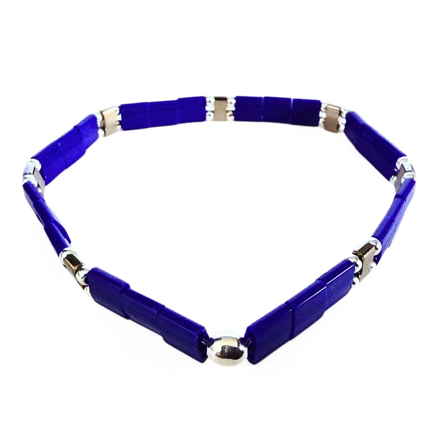 DJT-056 Miyuki Bead Bracelet Cobalt, Silver, Stretch