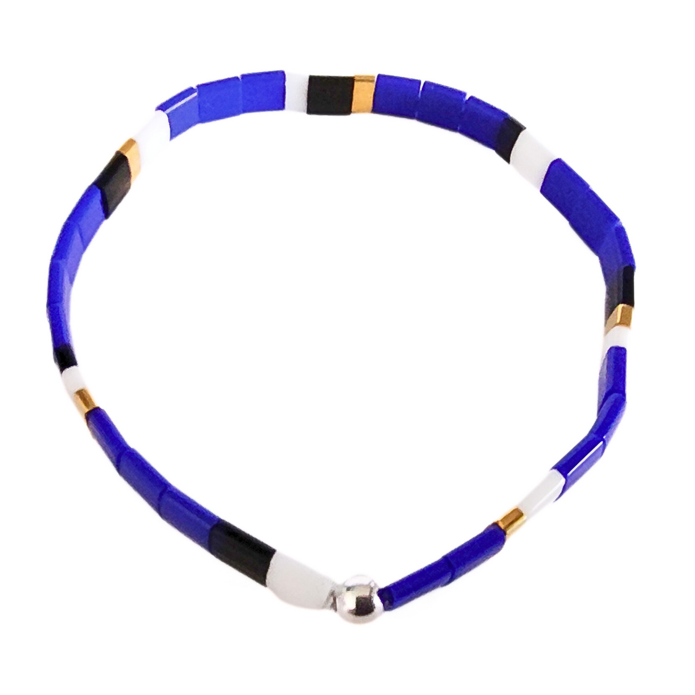 DJT-055 Miyuki Bead Bracelet Cobalt, Black White, Gold, Stretch