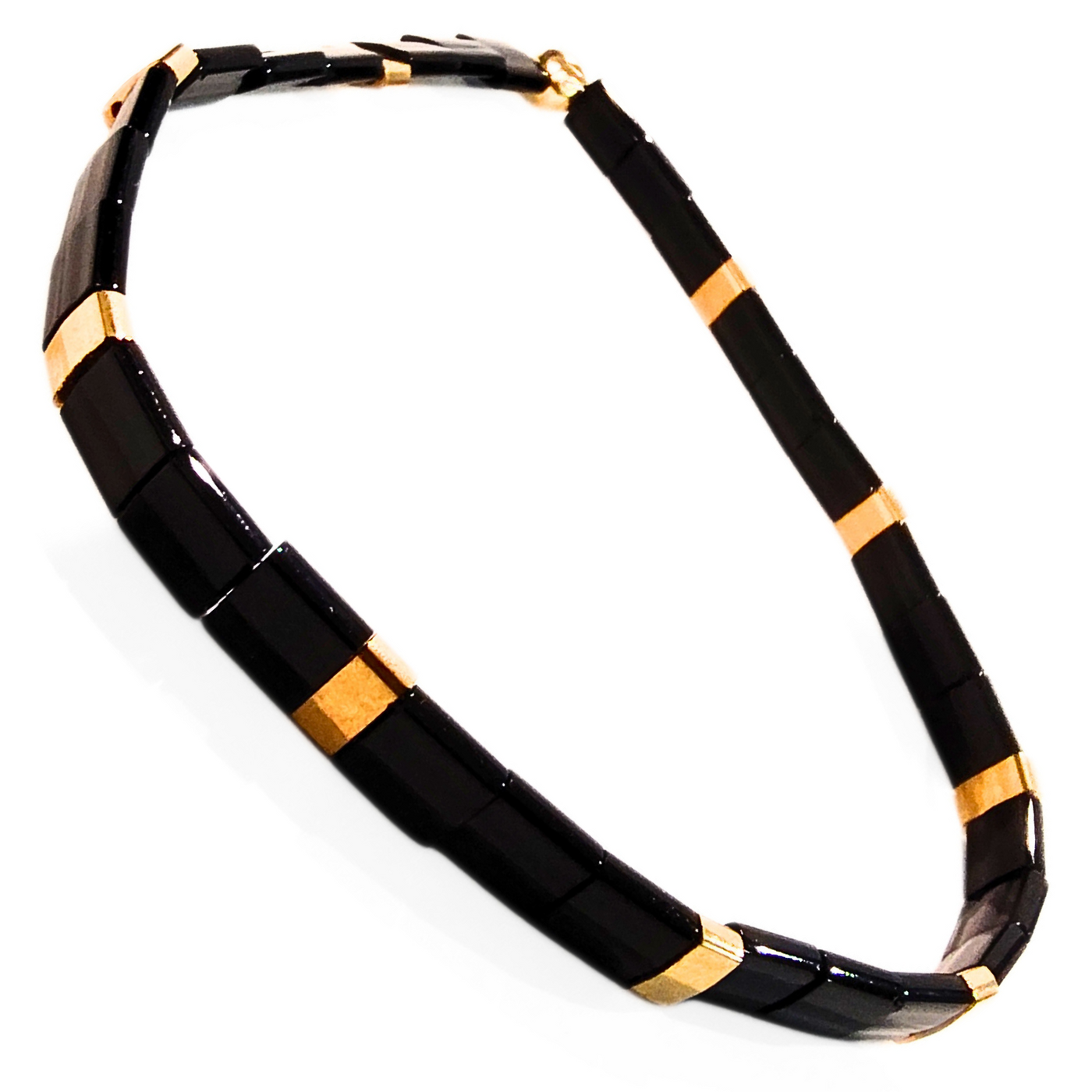 DJT-054 Miyuki Bead Stretch Bracelet, Black and Gold