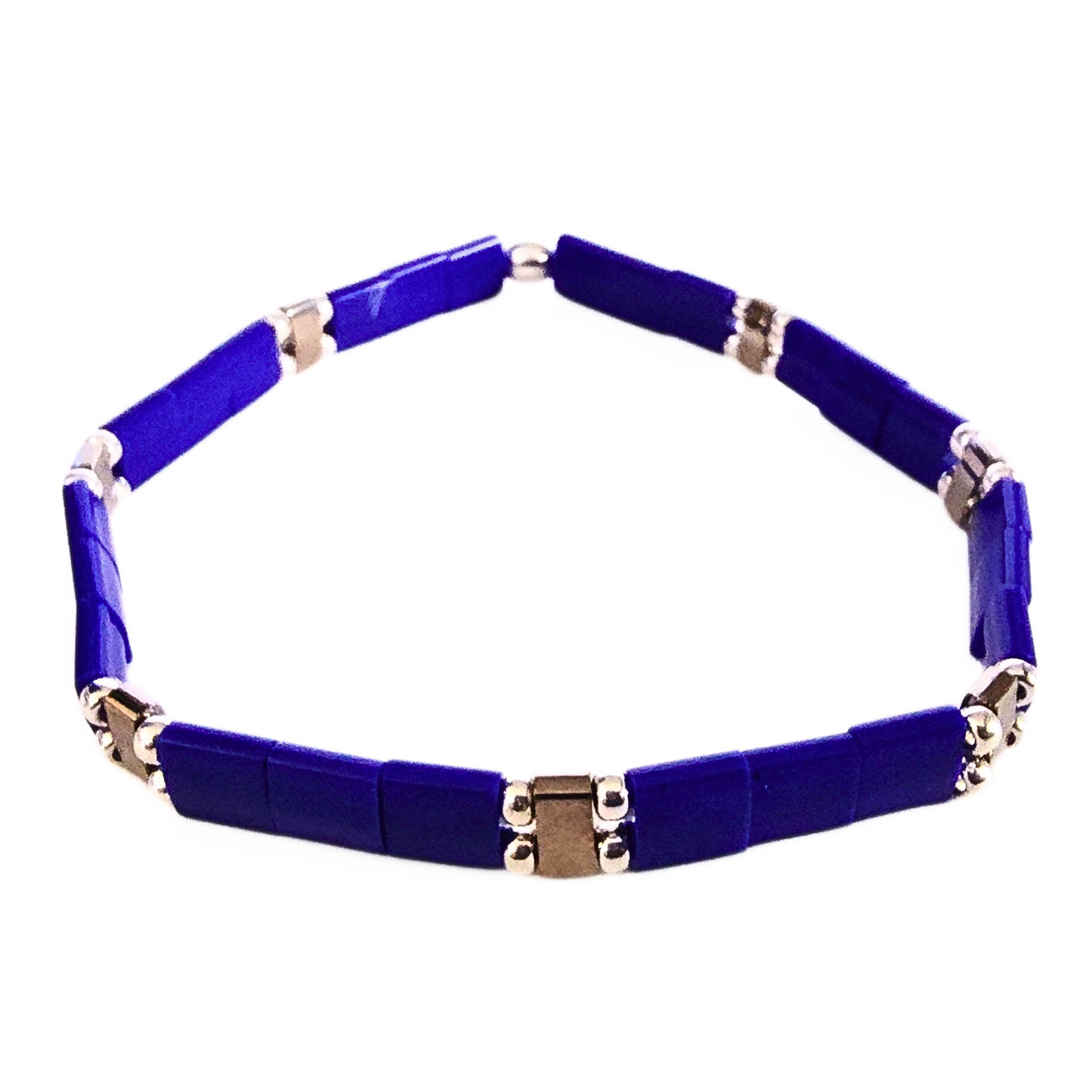 DJT-056 Miyuki Bead Bracelet Cobalt, Silver, Stretch