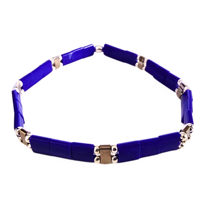 DJT-056 Miyuki Bead Bracelet Cobalt, Silver, Stretch