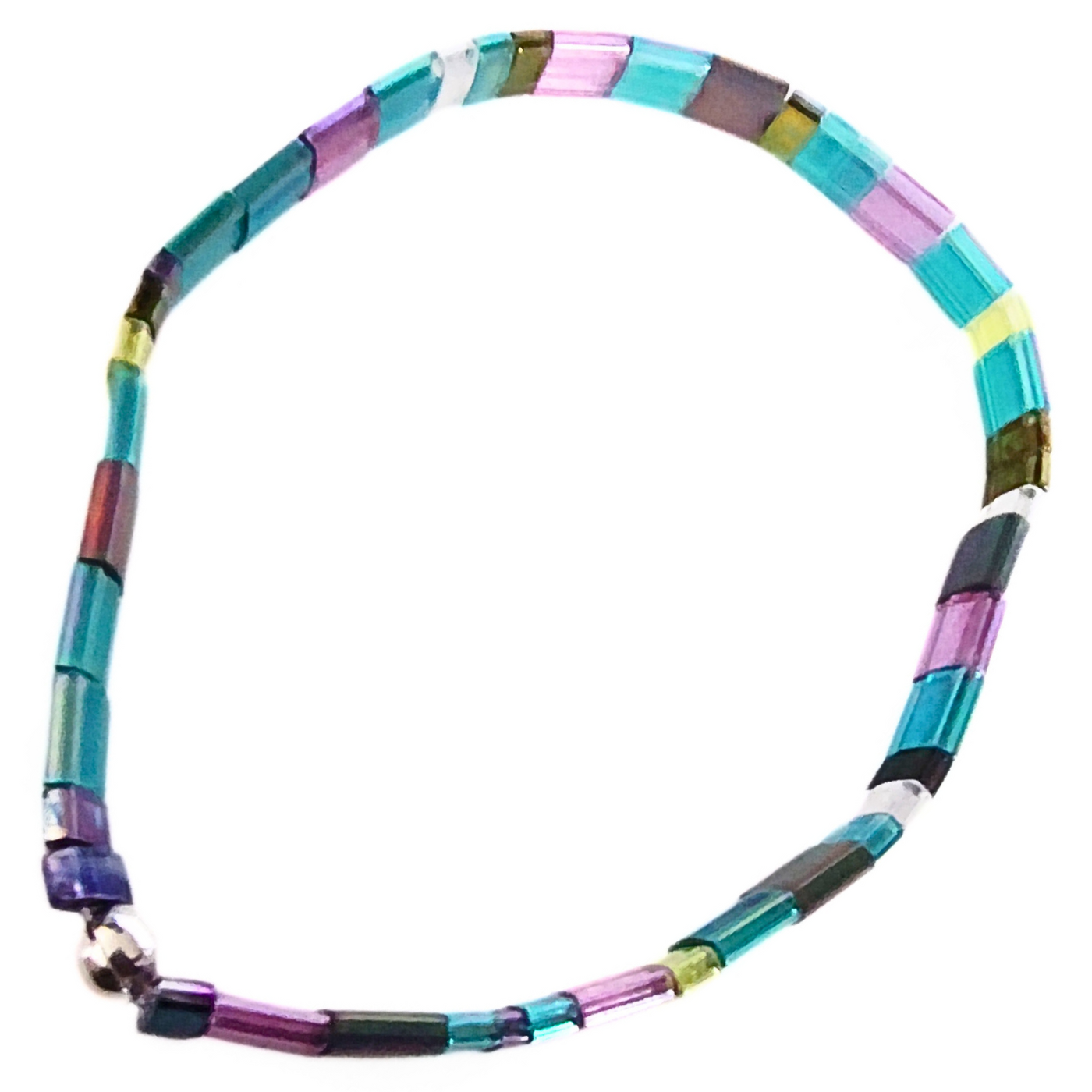 DJT-060 Miyuki Bead Bracelet Transparent Blue and Lavender, Stretch