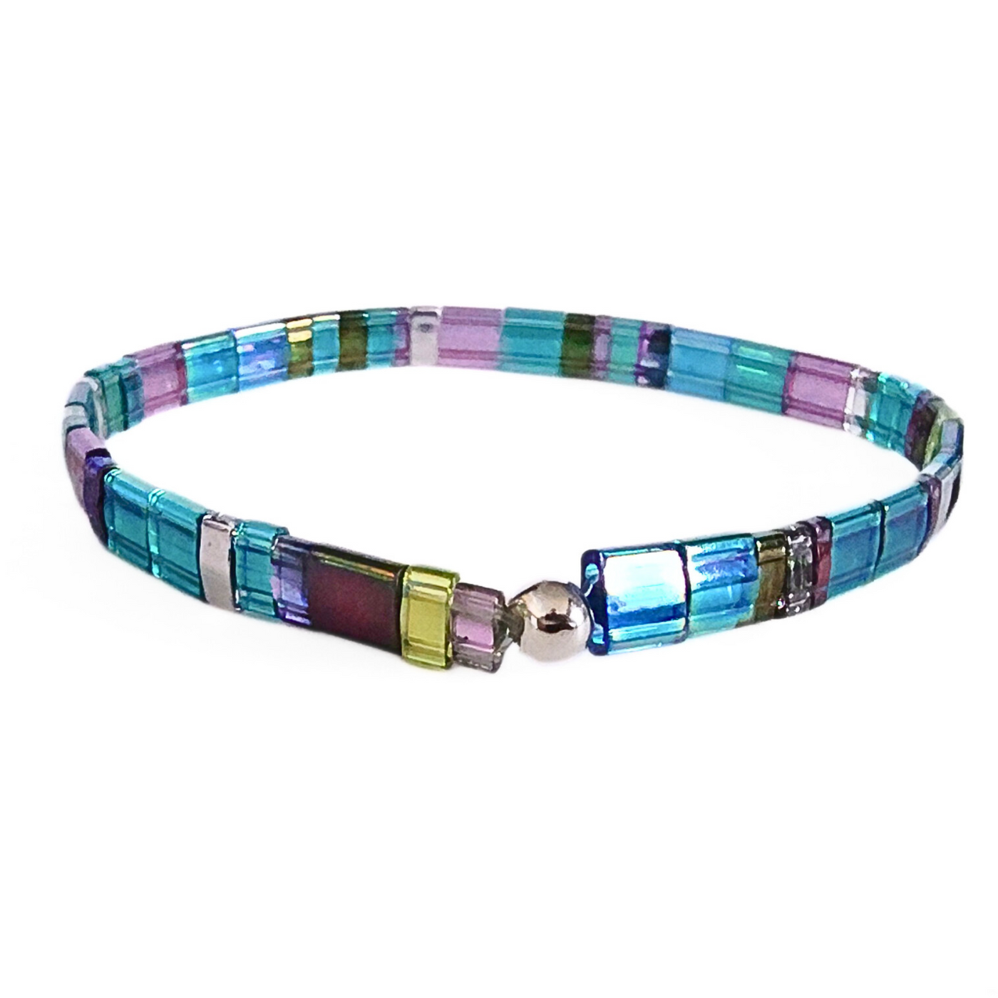 DJT-059 Miyuki Bead Bracelet Transparent Blue and Lavender, Stretch