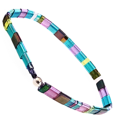 DJT-060 Miyuki Bead Bracelet Transparent Blue and Lavender, Stretch