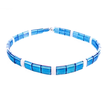 DJT-058 Miyuki Bead Bracelet Transparent Blue and White, Stretch