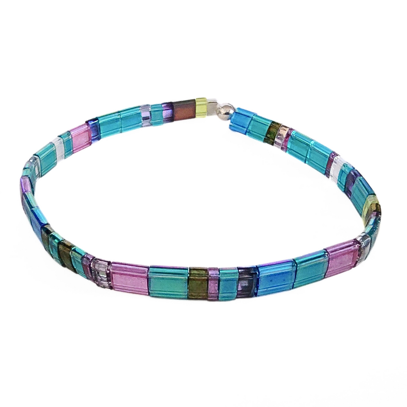 DJT-059 Miyuki Bead Bracelet Transparent Blue and Lavender, Stretch