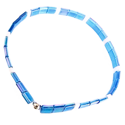 DJT-058 Miyuki Bead Bracelet Transparent Blue and White, Stretch