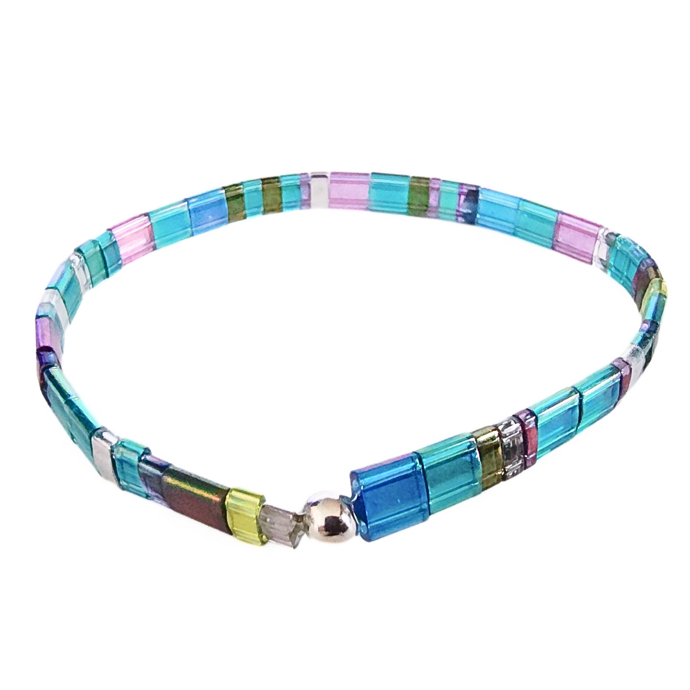 DJT-059 Miyuki Bead Bracelet Transparent Blue and Lavender, Stretch