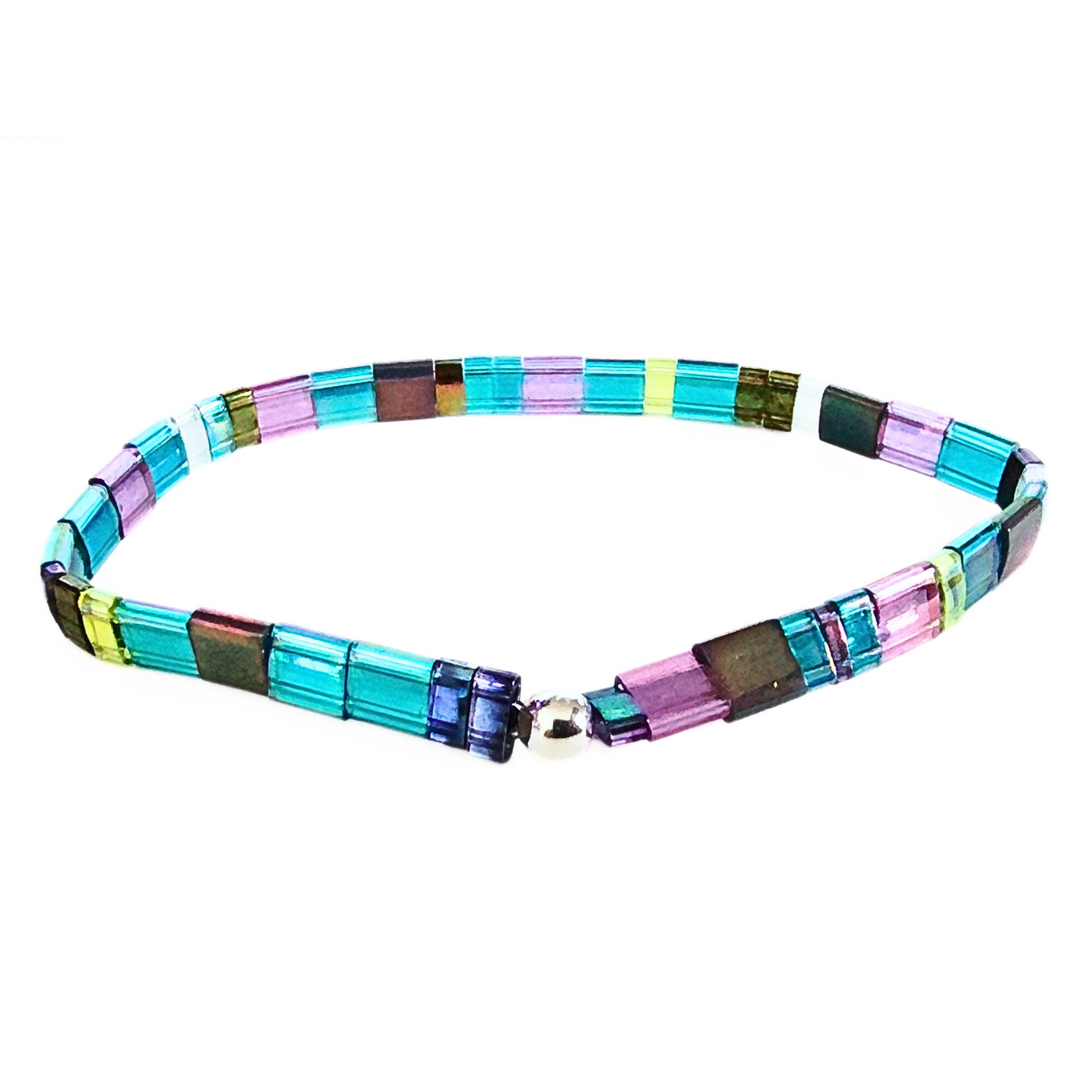 DJT-060 Miyuki Bead Bracelet Transparent Blue and Lavender, Stretch