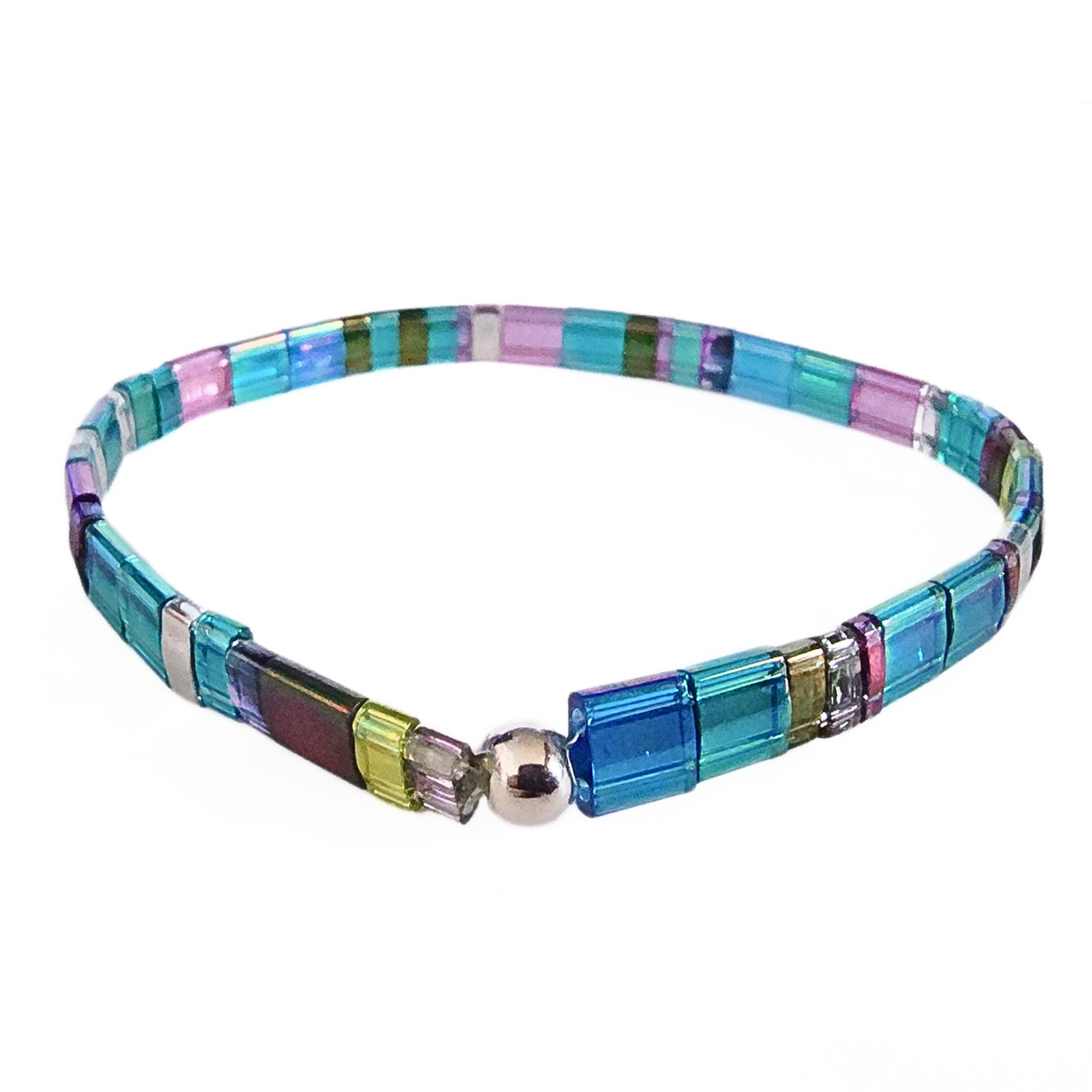 DJT-059 Miyuki Bead Bracelet Transparent Blue and Lavender, Stretch