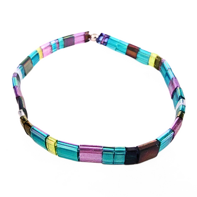 DJT-060 Miyuki Bead Bracelet Transparent Blue and Lavender, Stretch