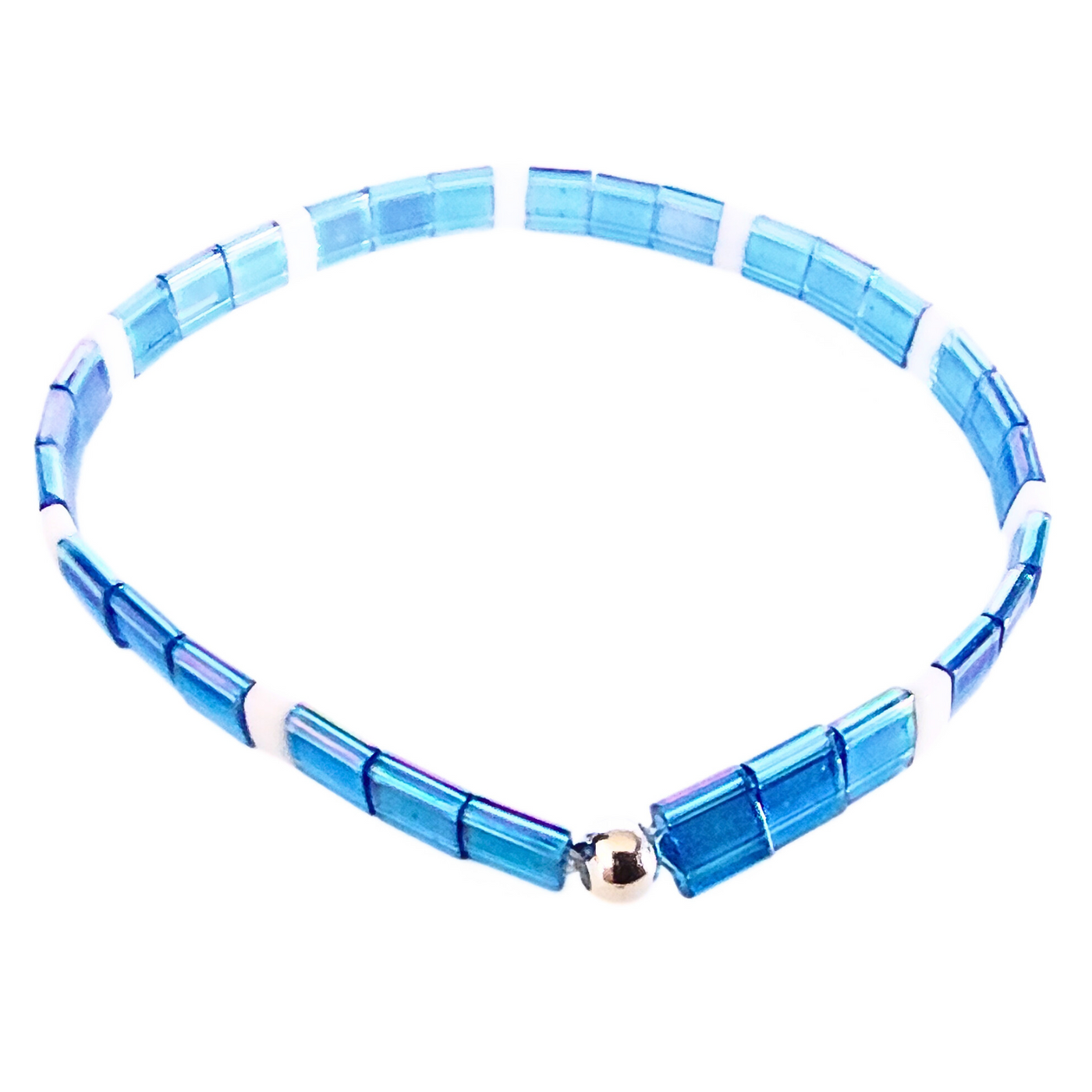 DJT-058 Miyuki Bead Bracelet Transparent Blue and White, Stretch