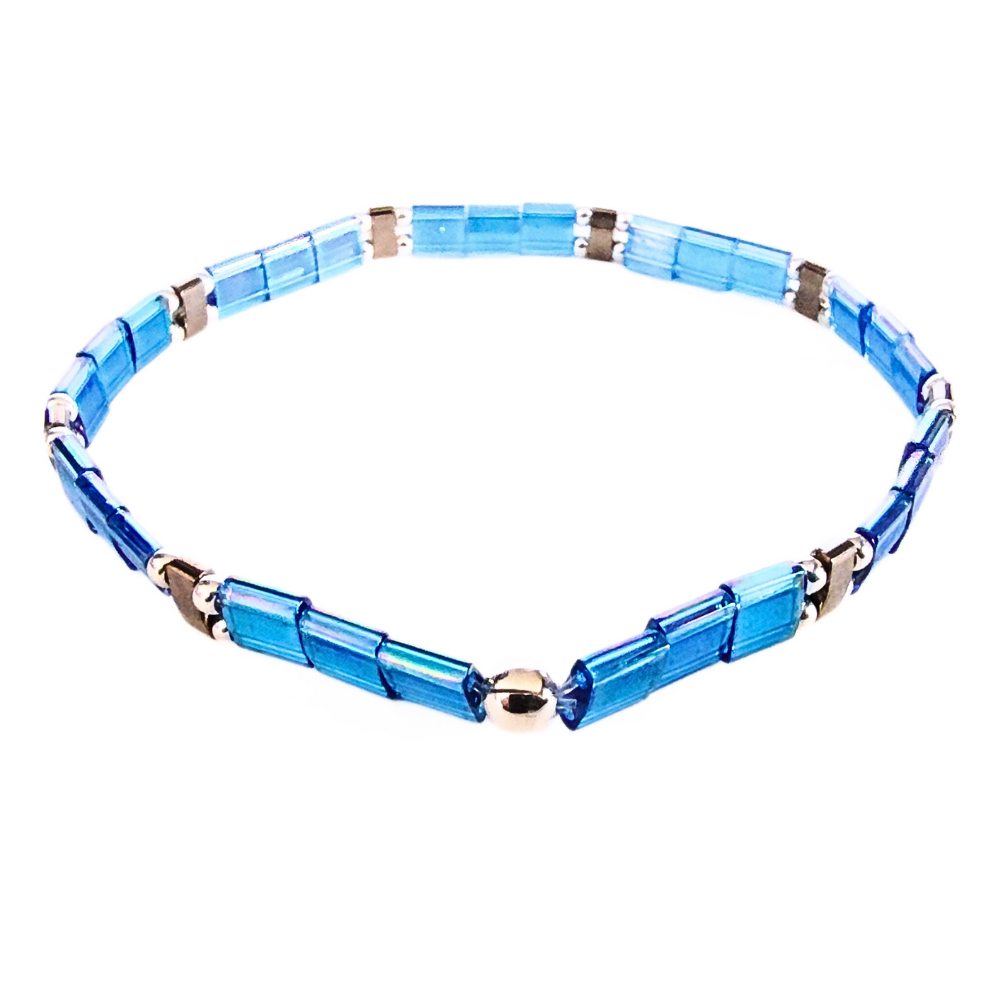 DJT-057 Miyuki Bead Bracelet Transparent Blue, Silver, Stretch
