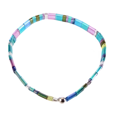 DJT-059 Miyuki Bead Bracelet Transparent Blue and Lavender, Stretch