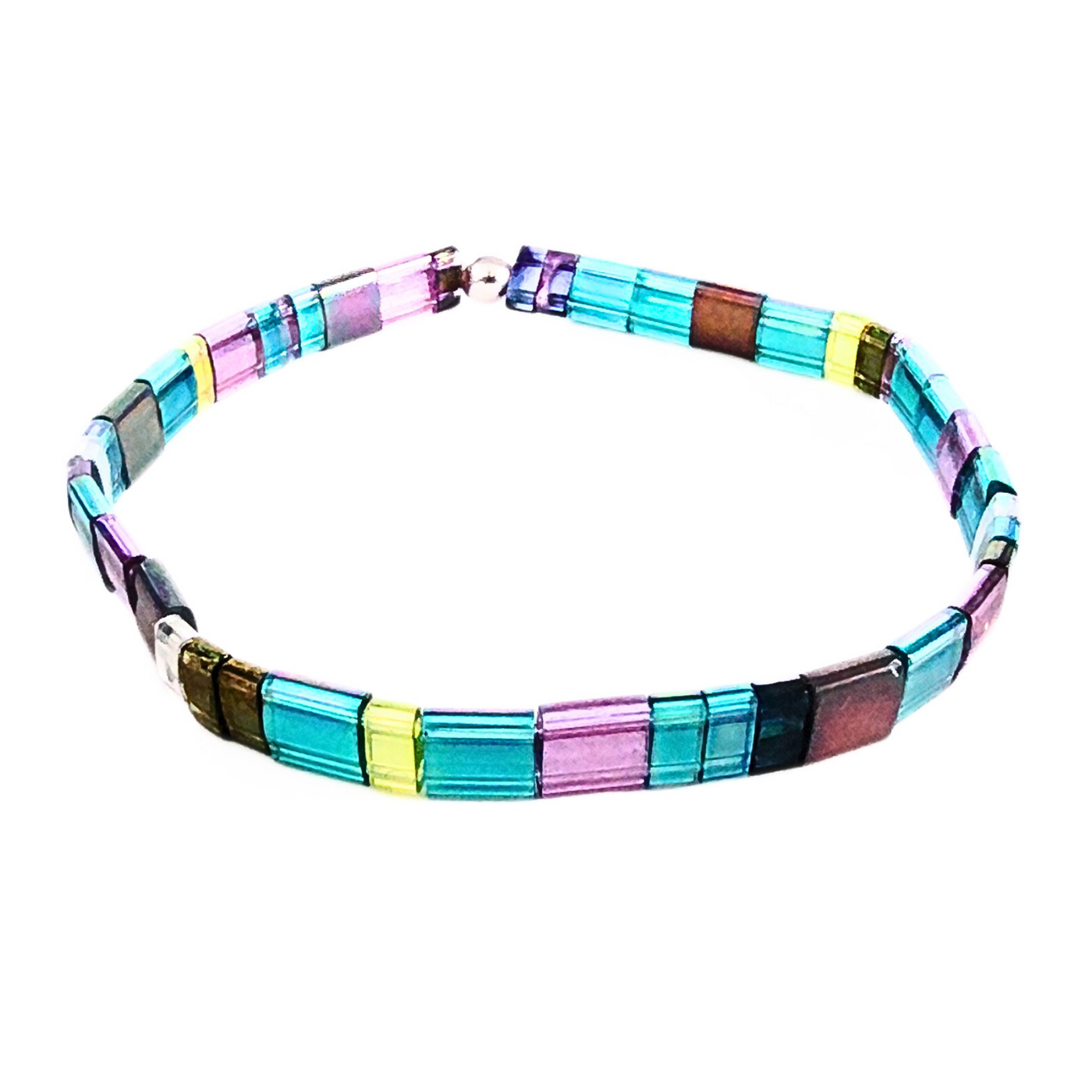 DJT-060 Miyuki Bead Bracelet Transparent Blue and Lavender, Stretch