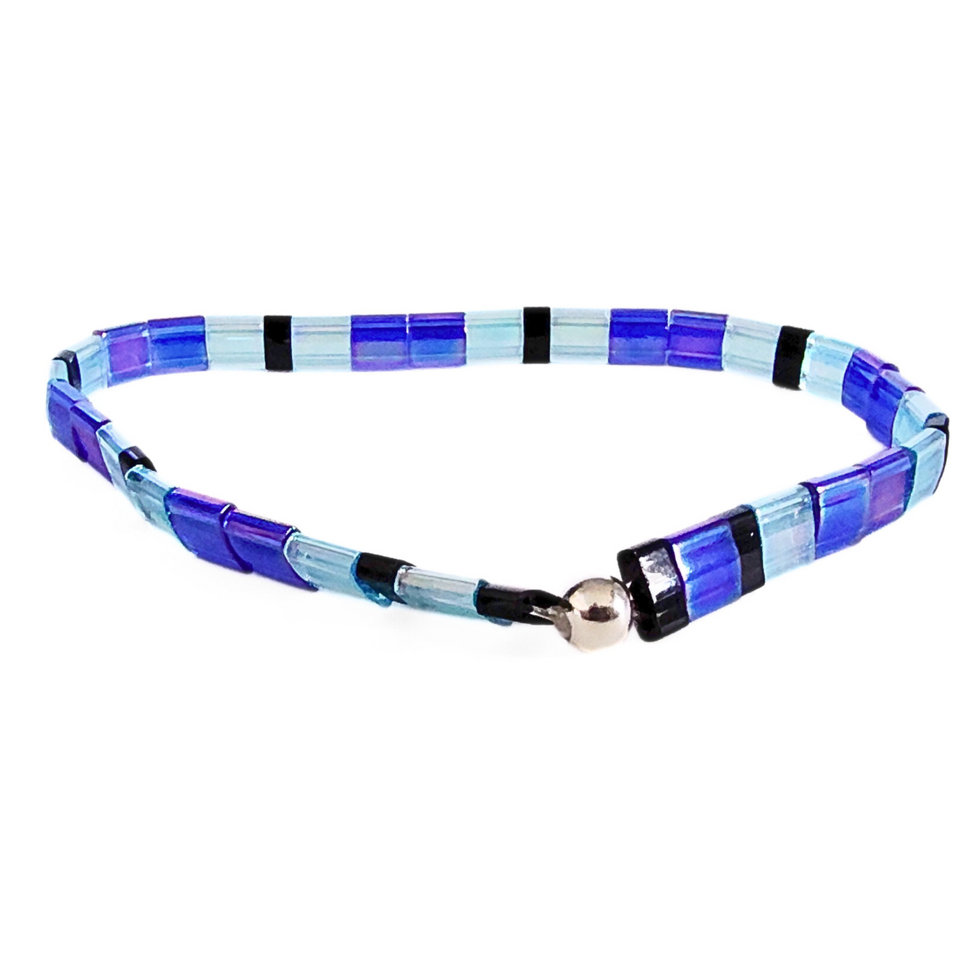 DJT-061 Miyuki Bead Bracelet Transparent Blue, Cobalt and Black, Stretch