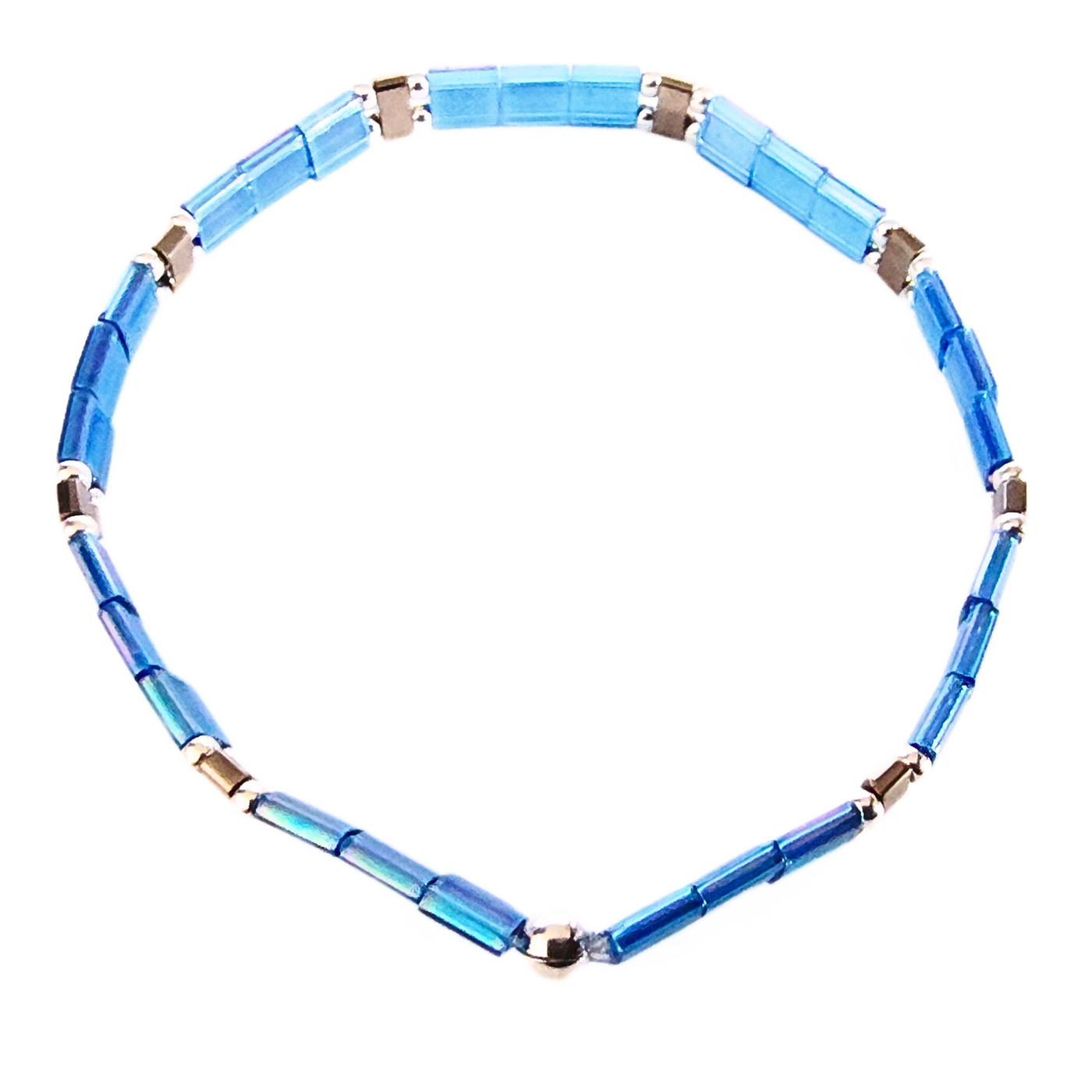 DJT-057 Miyuki Bead Bracelet Transparent Blue, Silver, Stretch