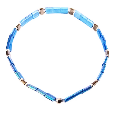 DJT-057 Miyuki Bead Bracelet Transparent Blue, Silver, Stretch