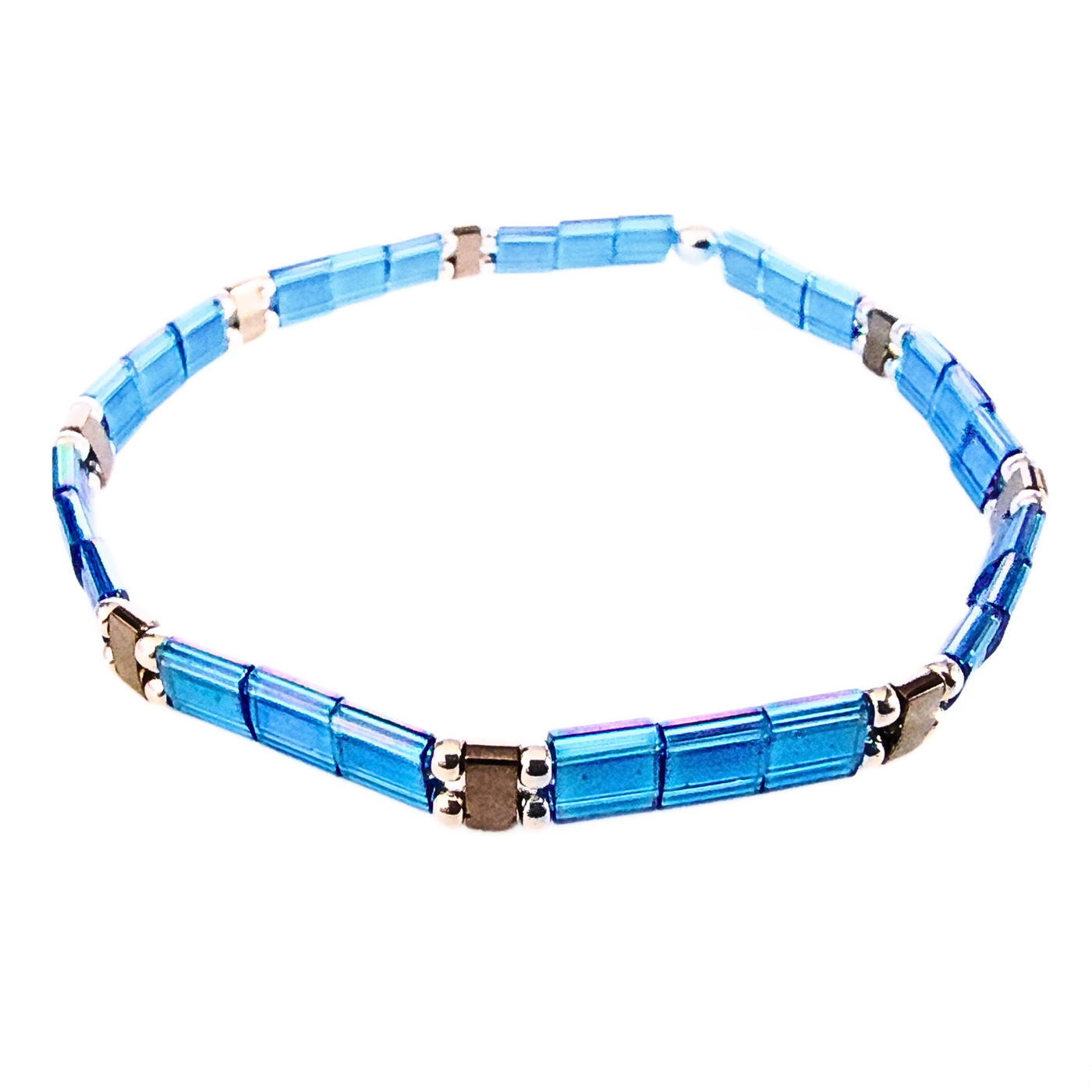 DJT-057 Miyuki Bead Bracelet Transparent Blue, Silver, Stretch