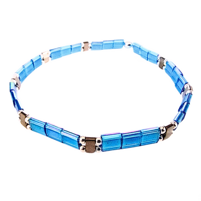 DJT-057 Miyuki Bead Bracelet Transparent Blue, Silver, Stretch