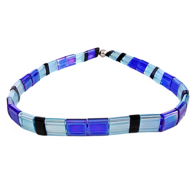 DJT-061 Miyuki Bead Bracelet Transparent Blue, Cobalt and Black, Stretch