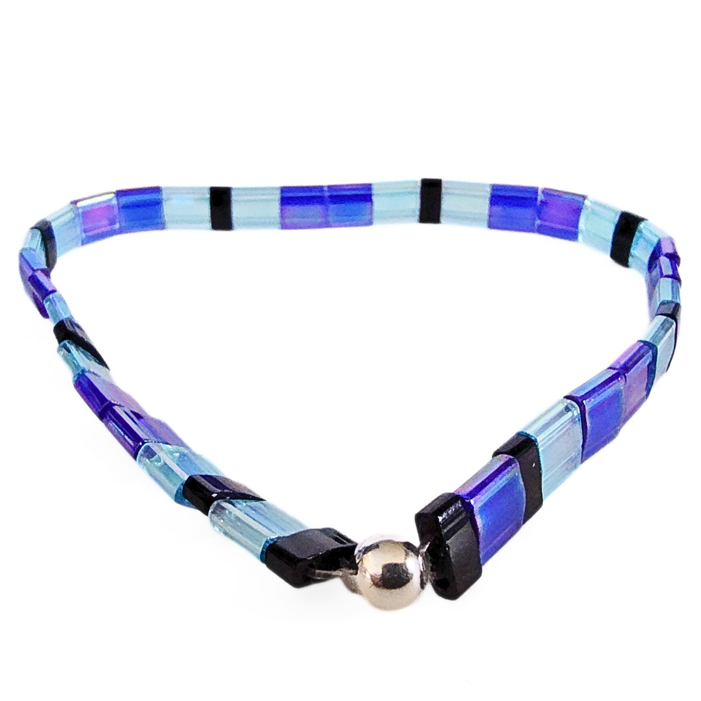 DJT-061 Miyuki Bead Bracelet Transparent Blue, Cobalt and Black, Stretch