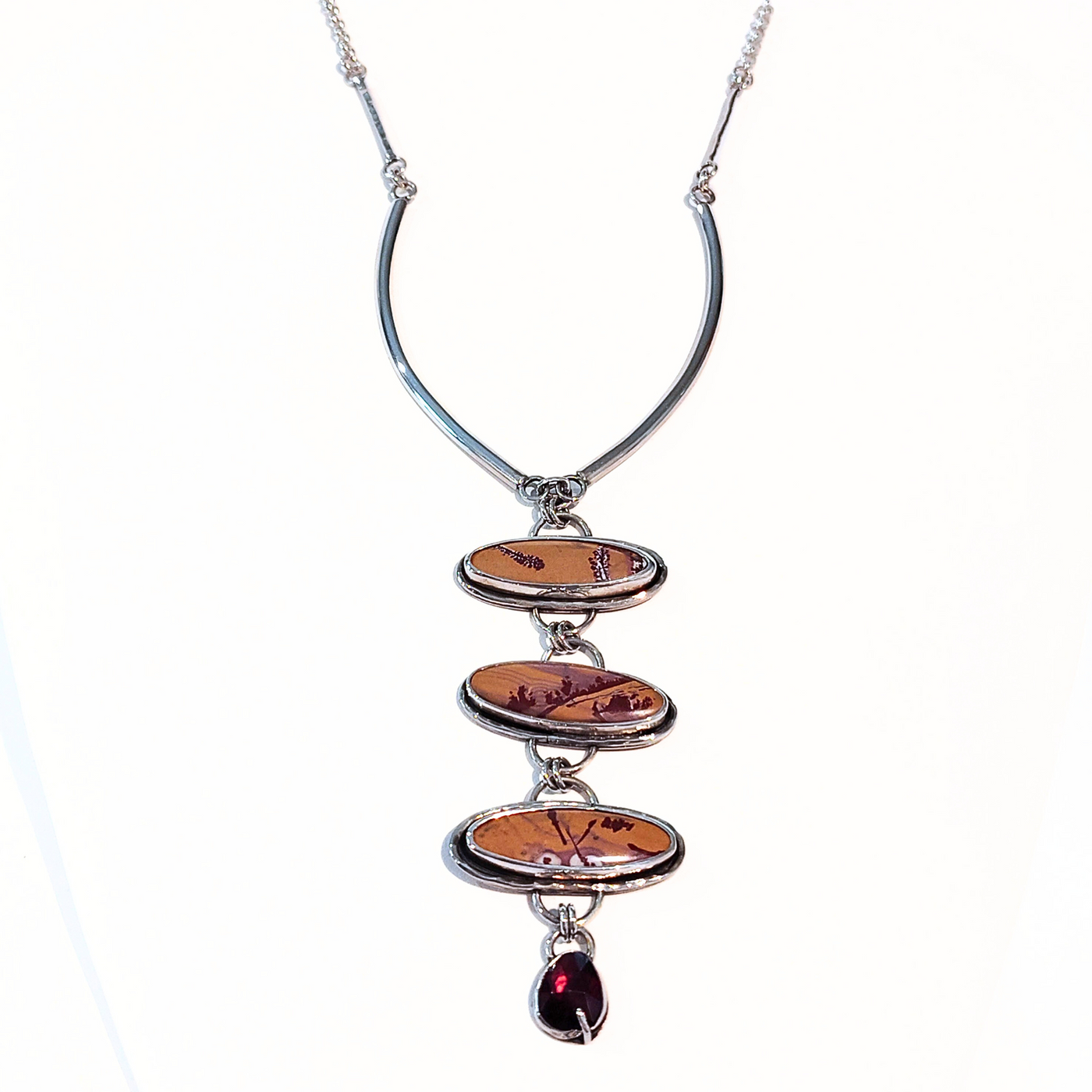 JES-012 Sonoran Dendritic Rhyolite Necklace with Garnet
