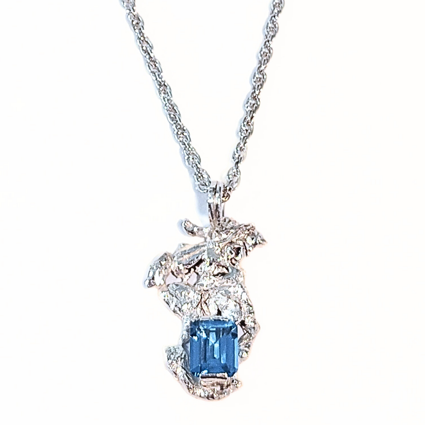 JGS-012 Sterling Silver Casting, Emerald Cut Blue Topaz, SS Chain