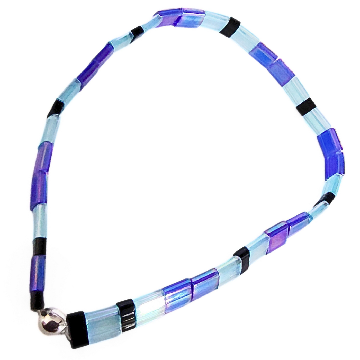 DJT-061 Miyuki Bead Bracelet Transparent Blue, Cobalt and Black, Stretch