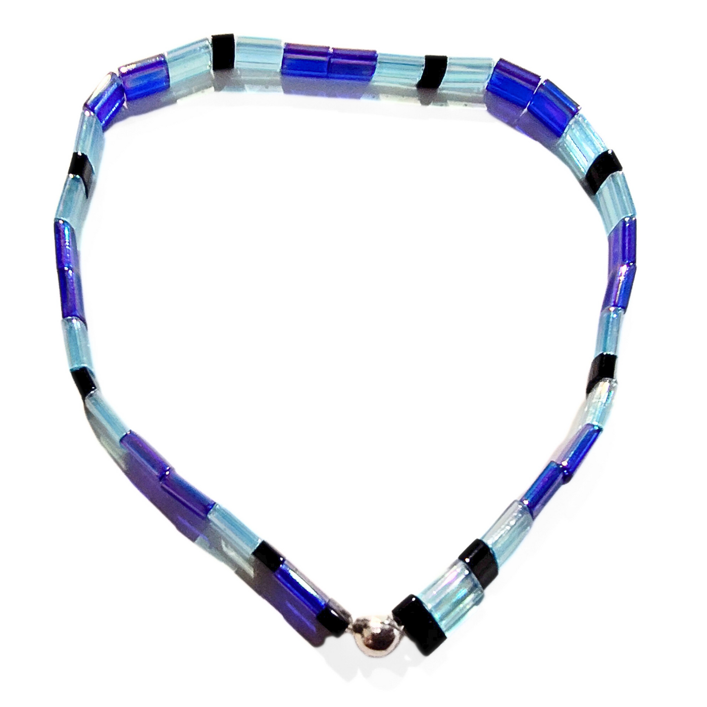 DJT-061 Miyuki Bead Bracelet Transparent Blue, Cobalt and Black, Stretch