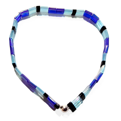 DJT-061 Miyuki Bead Bracelet Transparent Blue, Cobalt and Black, Stretch