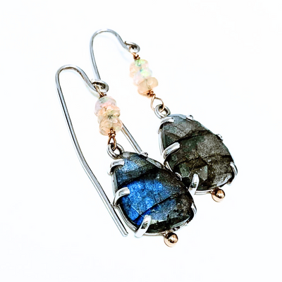 JSD-1004 SS/Gold Labradorite Opal Earrings