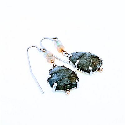 JSD-1004 SS/Gold Labradorite Opal Earrings