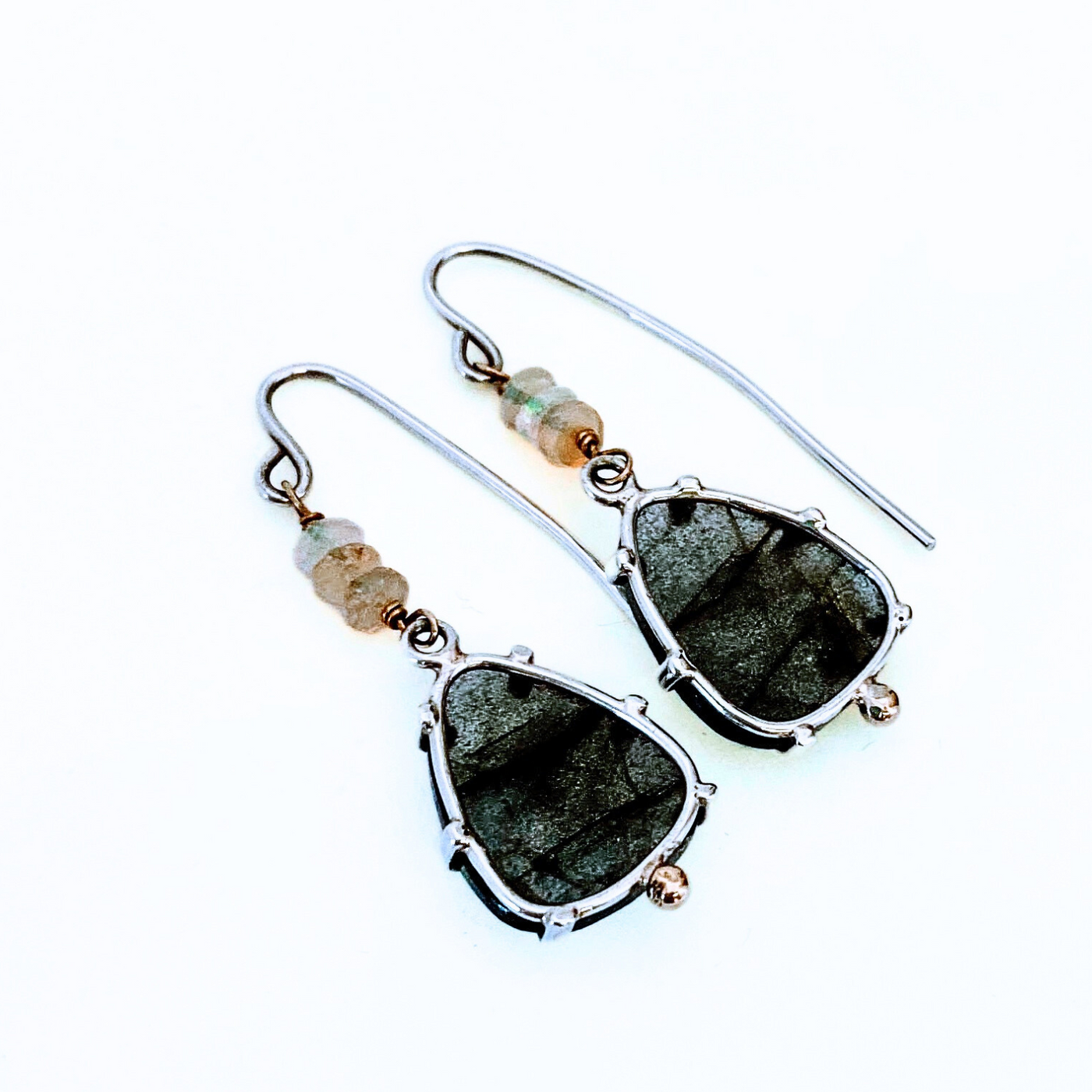 JSD-1004 SS/Gold Labradorite Opal Earrings