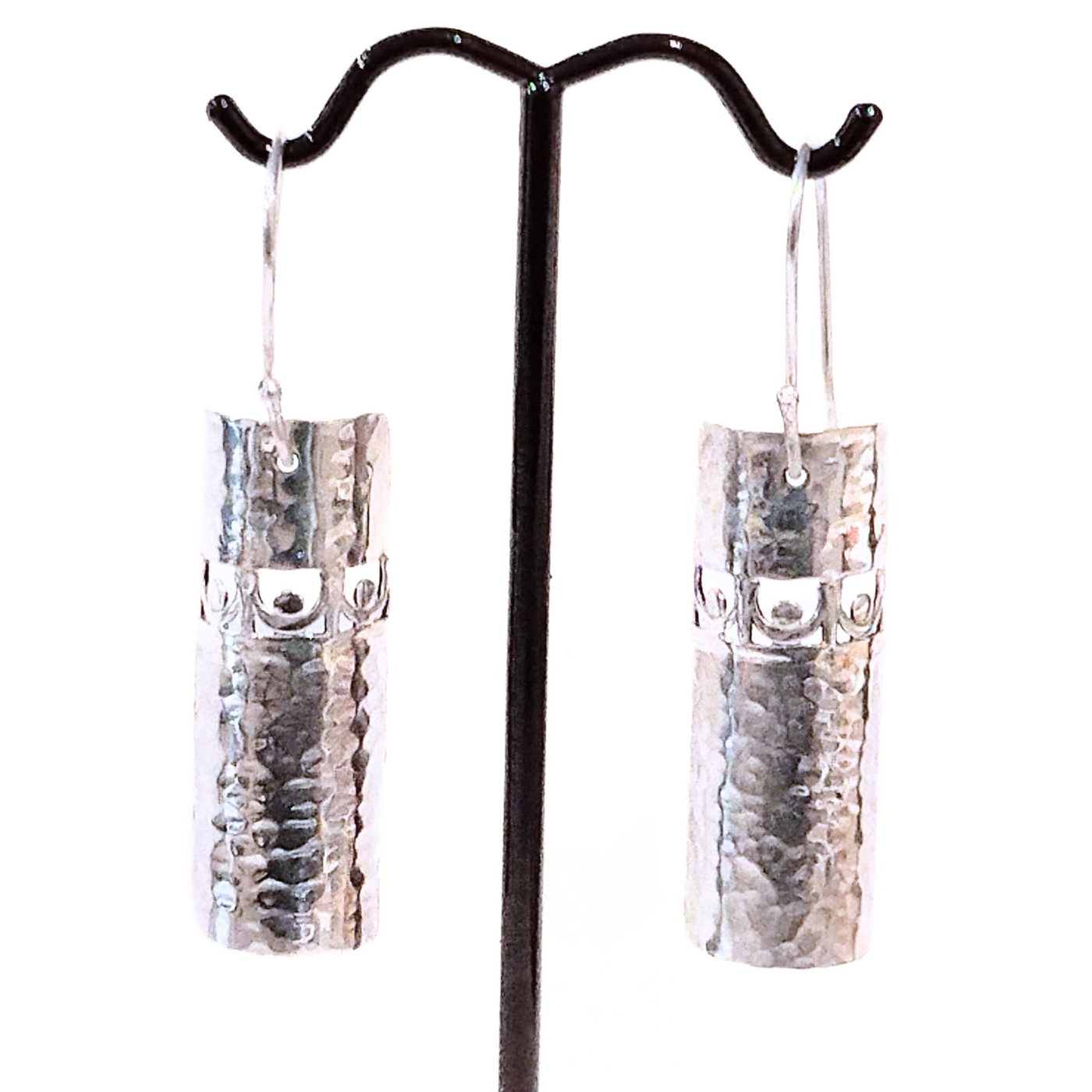SM-359 Hammered Half Cylinder Drop Earrings
