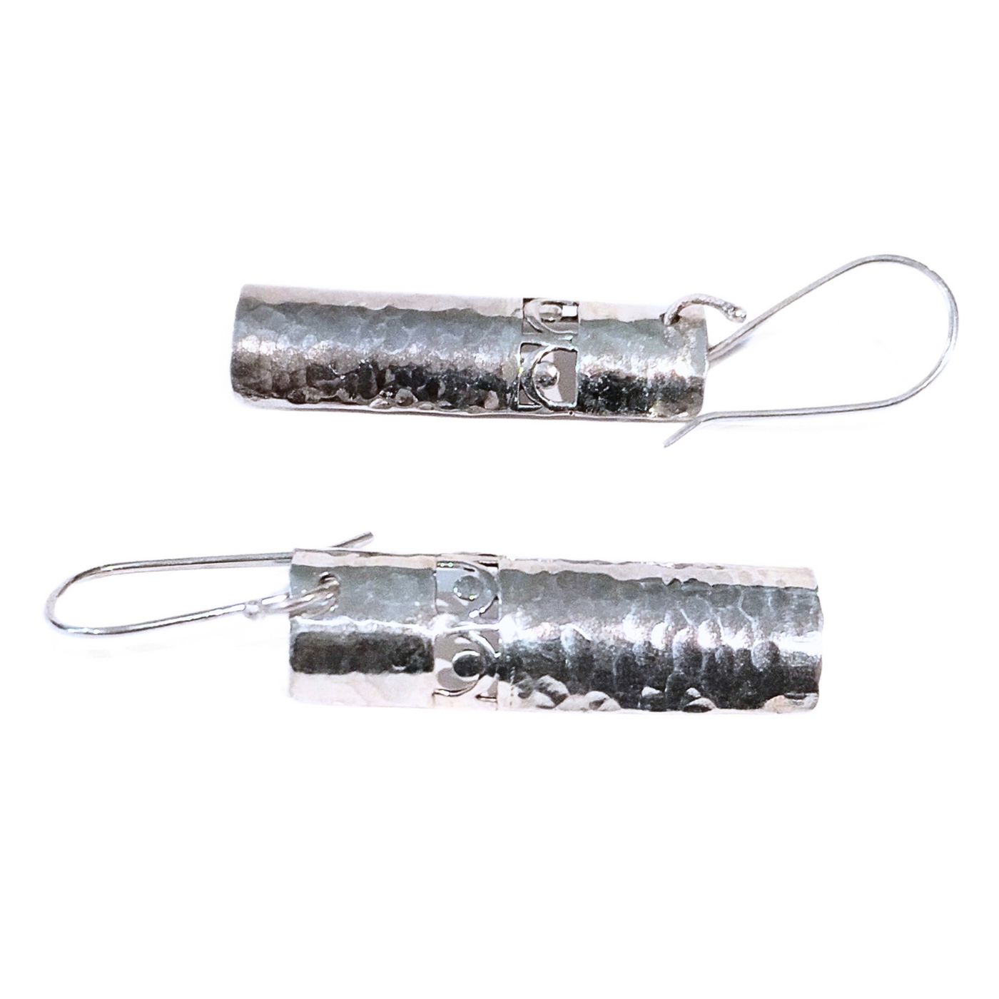 SM-359 Hammered Half Cylinder Drop Earrings