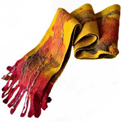 DS-372 Gold and Burgandy Felted Scarf 503