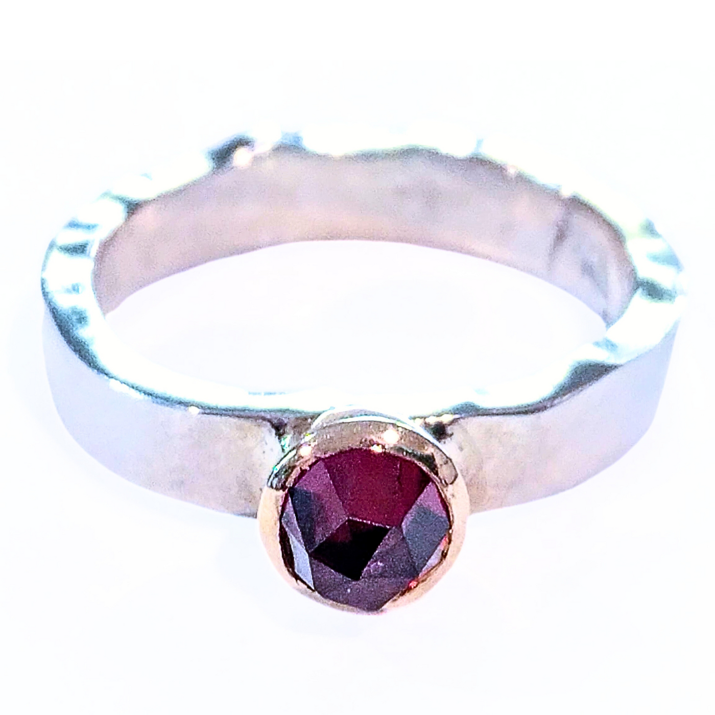 RSD-114 Platinized Silver, 14K, Rose Cut Garnet Ring