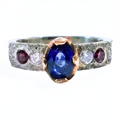 RSD-079 Plat/SS/14K Sapphire/Diamond/Garnet