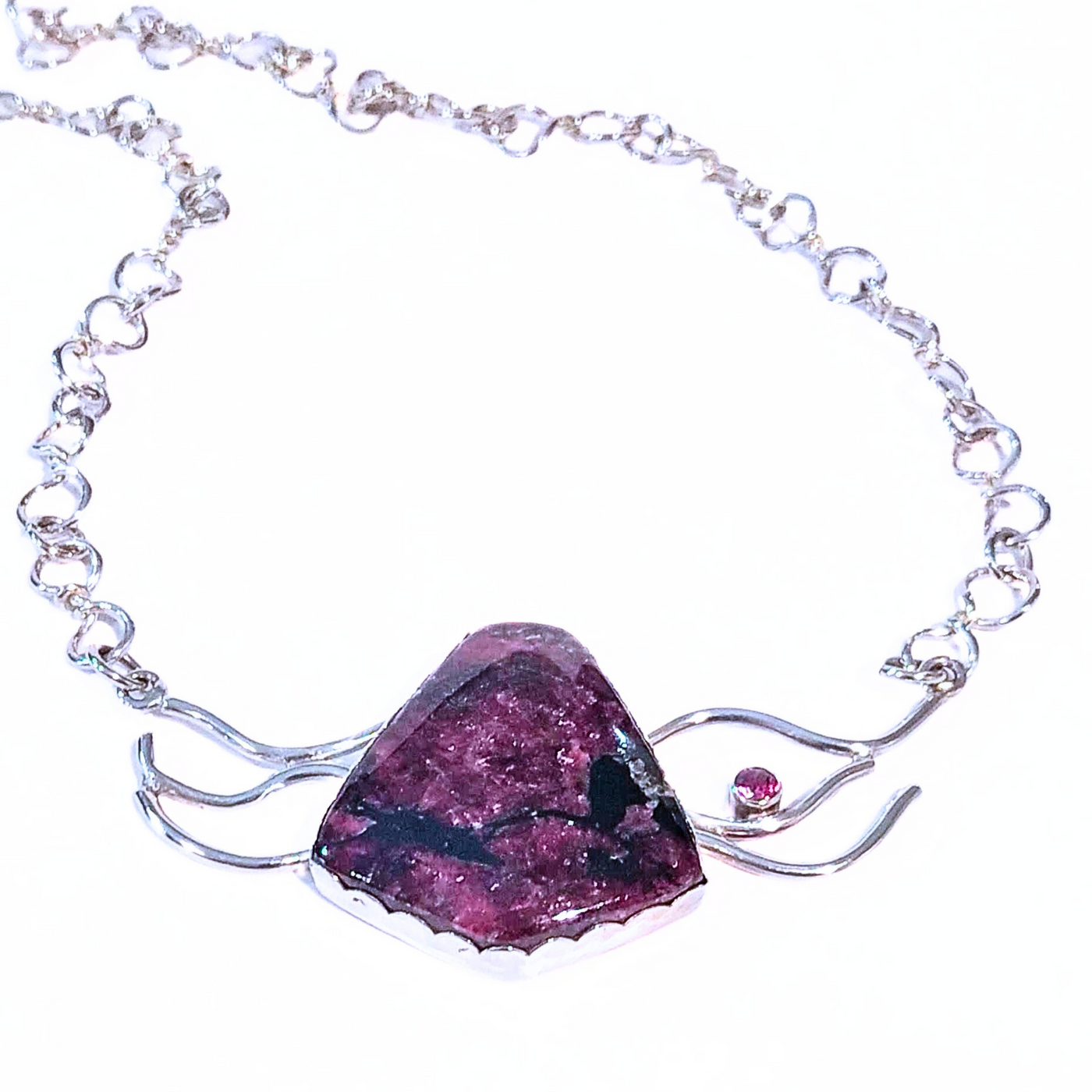 VC-093 - Eudialyte & Garnet Wave Pendant with Fine Silver Chain