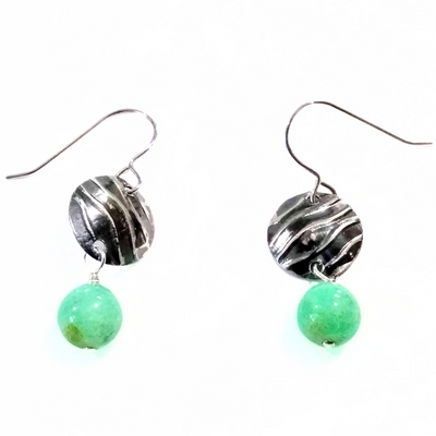 SA-055 Textured Dome Disc Chrysoprase Drop Earrings