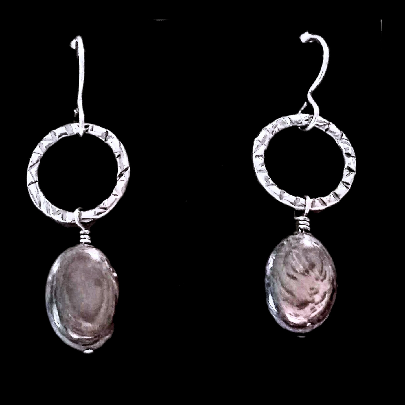 SA-067 Textured Ring w/Large Hypersthene Drop Earrings