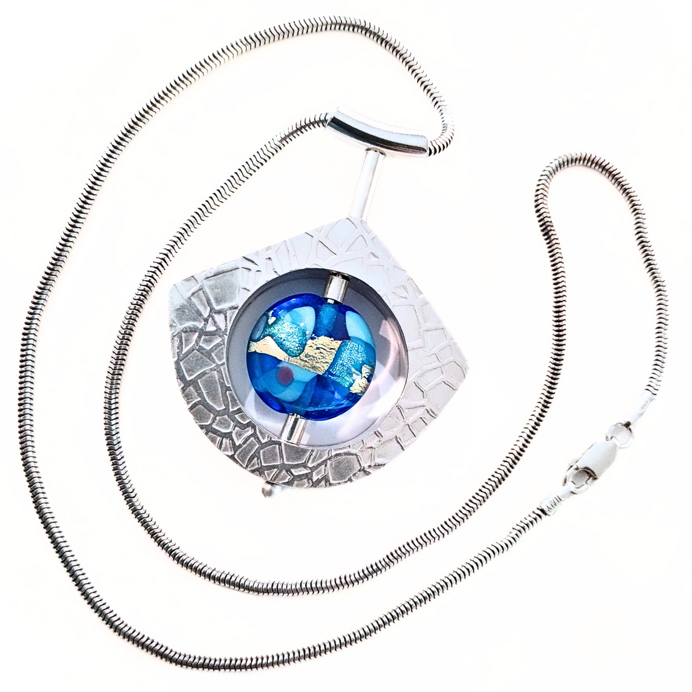 DJT-041 Sterling Hollow Form Pendant w/ Lampwork Bead