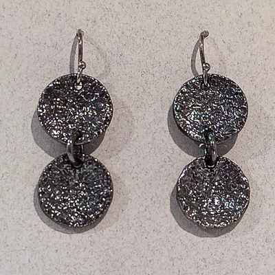 DJT-003- Reticulated Silver Double Disk Earrings Small