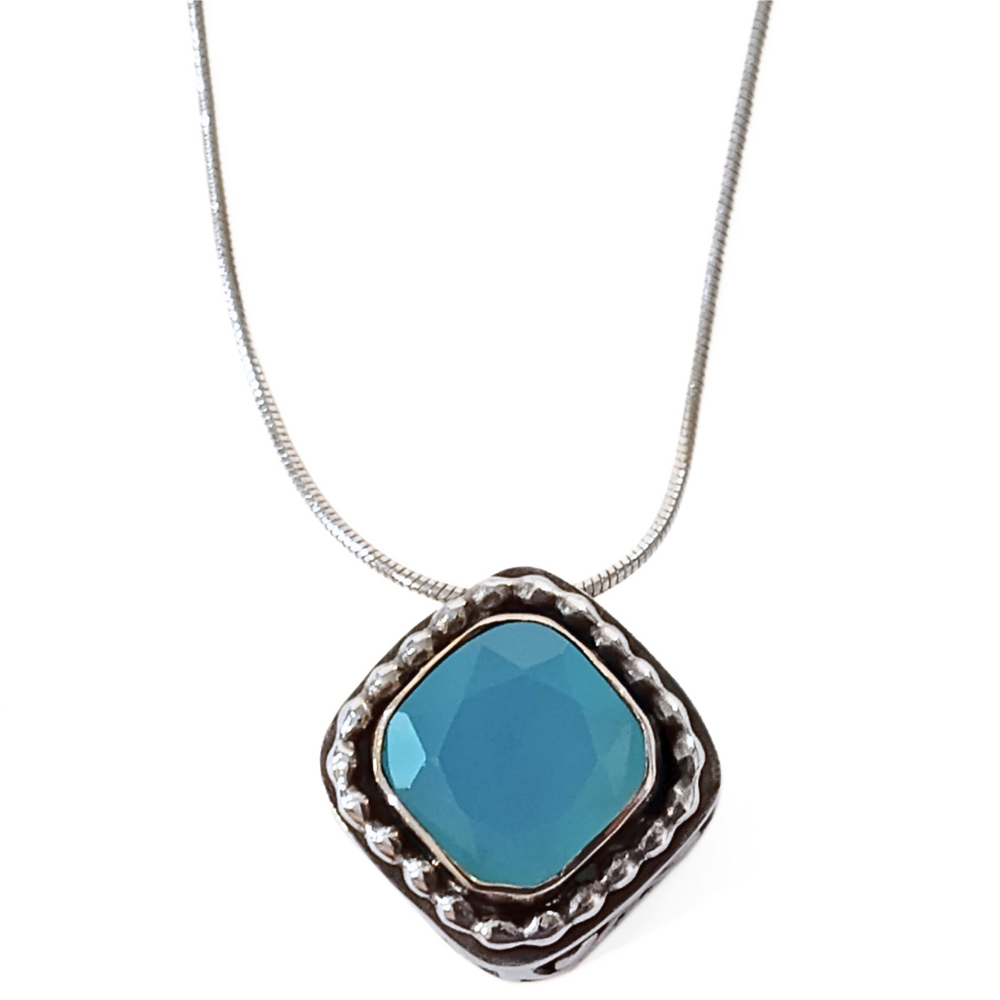 SM-358 Blue Chalcedony Pendant Sterling W/ 14K Gold Filled